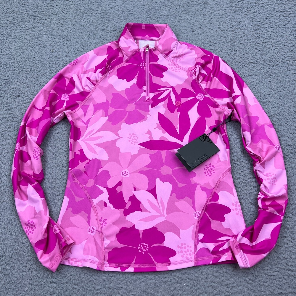 G/FORE Womens Floral Camo Tech Jersey 1/4 Zip Golf Pullover Azalea Pink Sz S Top